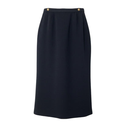 Chanel Wrap Skirt CC Logo Gold Button Black Wool 36