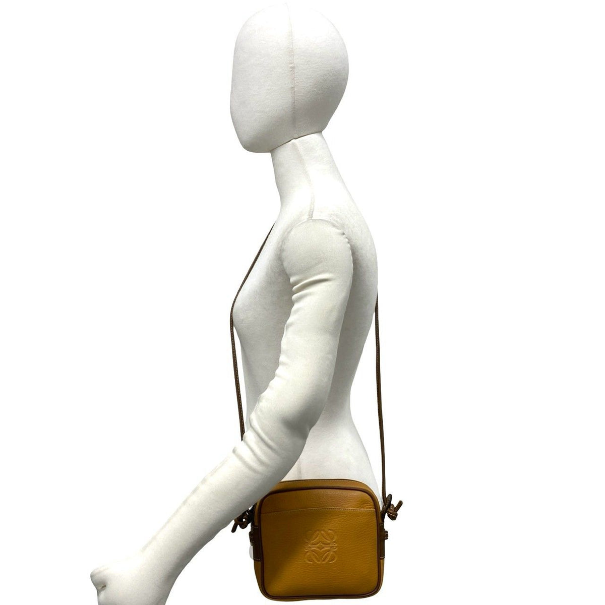 Loewe Vintage Anagram Logo Stamp Leather Mini Shoulder Bag Pochette Brown Camel — view 2