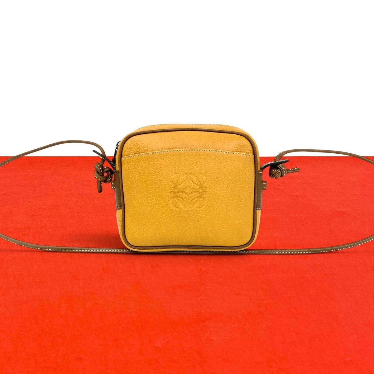Loewe Vintage Anagram Logo Stamp Leather Mini Shoulder Bag Pochette Brown Camel