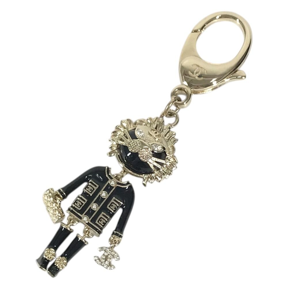 Chanel Key Holder Lion Camellia Logo Animal Rhinestone 22P Metal Black