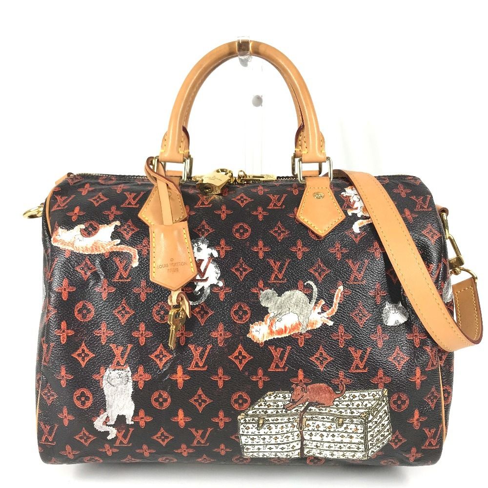 Louis Vuitton Handbag Speedy Bandouliere Monogram Cat Glam Cat Canvas Brown
