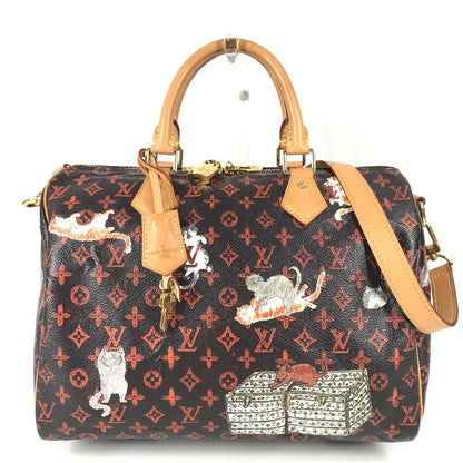 Louis Vuitton Handbag Speedy Bandouliere Monogram Cat Glam Cat Canvas Brown