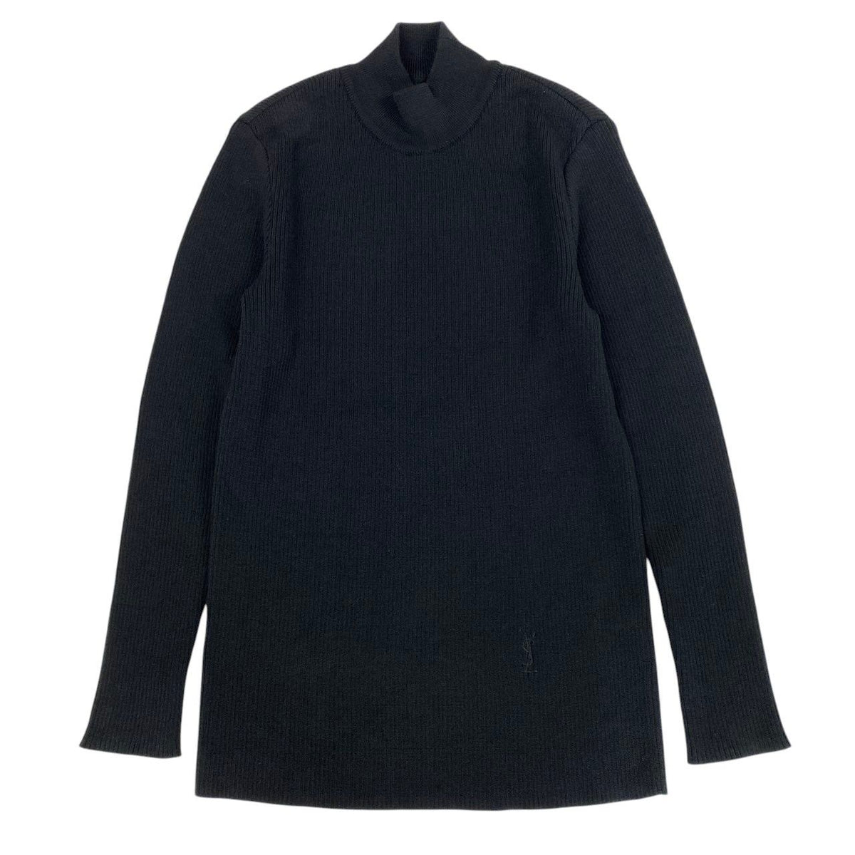 Saint Laurent High Neck Knit Sweater Cassandra Rib Black Wool M