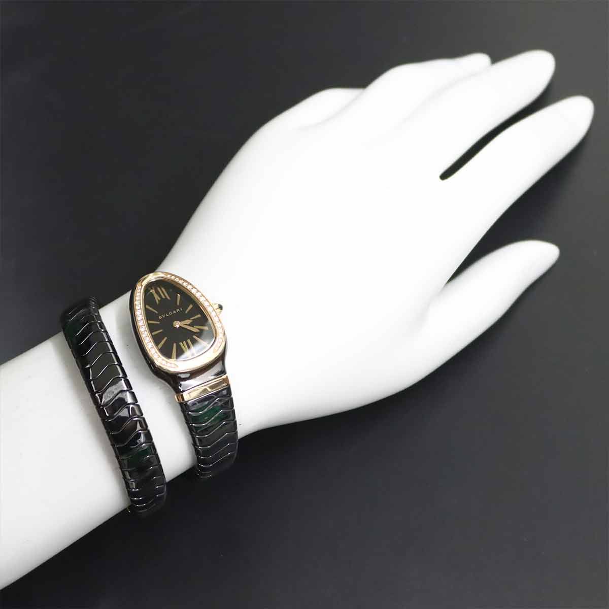 Bvlgari Serpenti Combination Watch Ceramic Diamond Bezel 18k Pink Gold Quartz — view 4