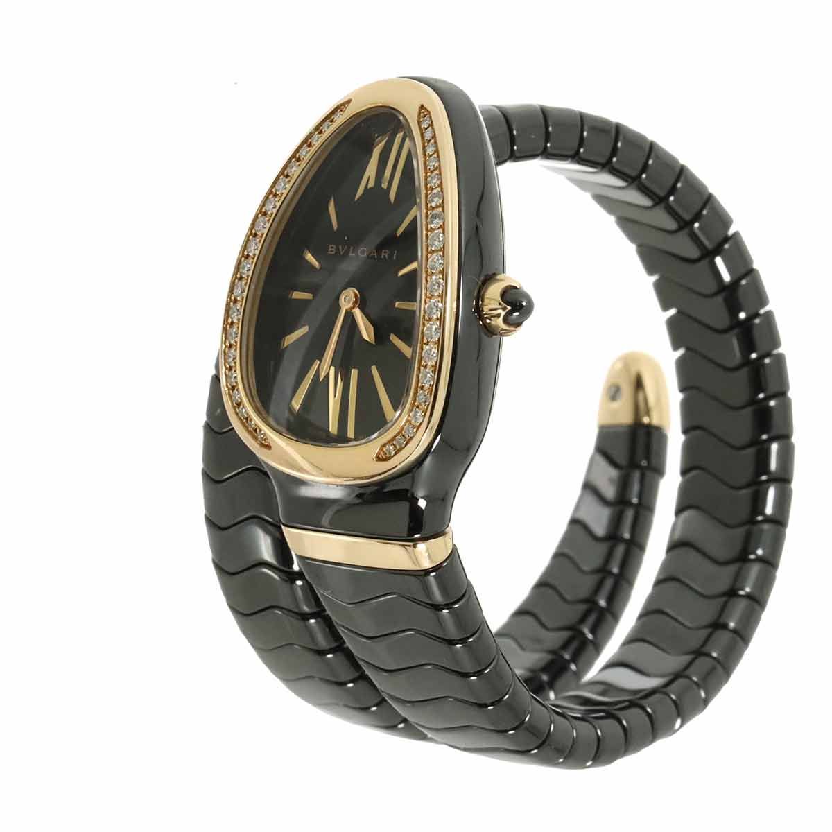 Bvlgari Serpenti Combination Watch Ceramic Diamond Bezel 18k Pink Gold Quartz — view 3