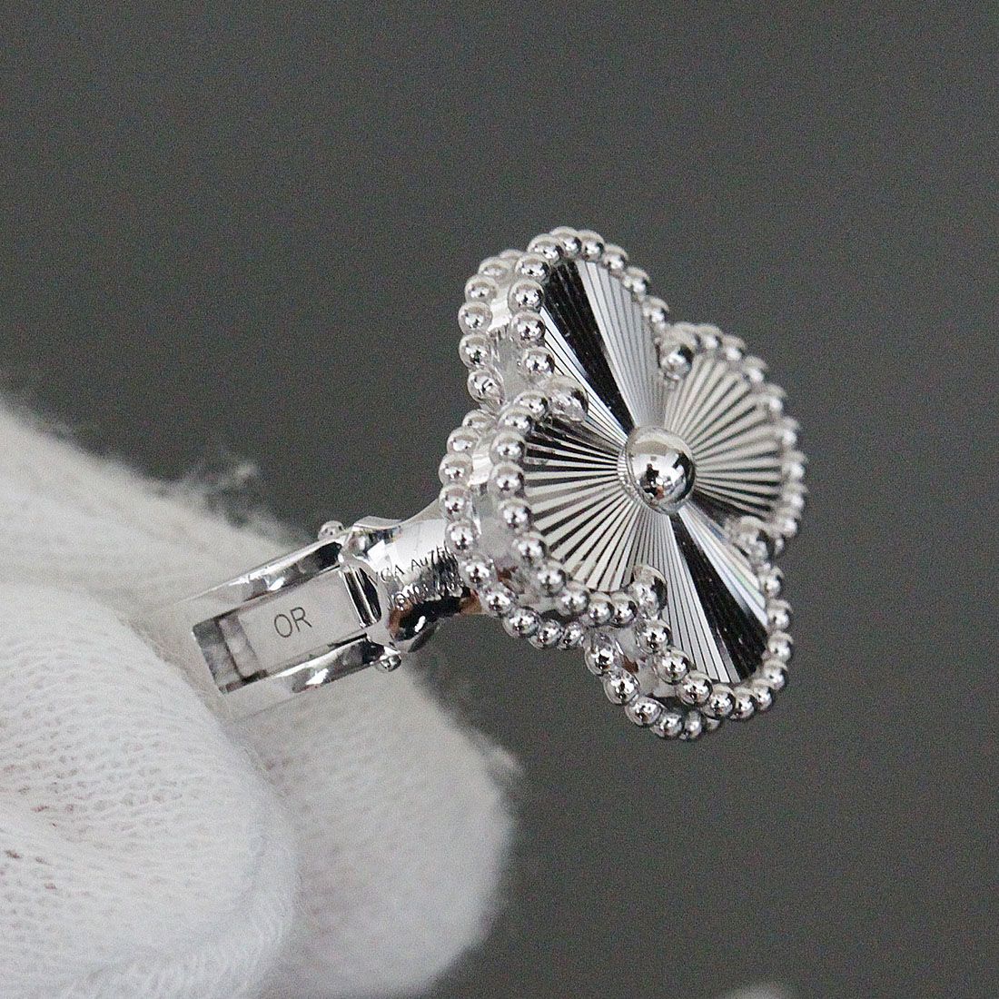 Van Cleef & Arpels Guilloche Earrings 18k White Gold Box and Paper — view 5