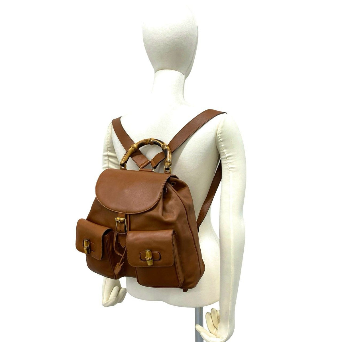 Gucci Vintage Bamboo Leather Backpack Brown — view 2