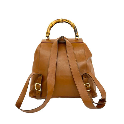 Gucci Vintage Bamboo Leather Backpack Brown — view 3