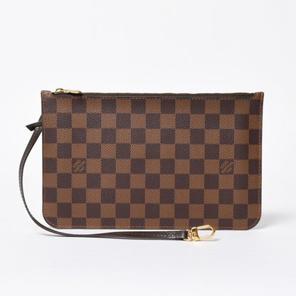 Louis Vuitton Neverfull Pouch Handbag Damier Ebene Brown Gold