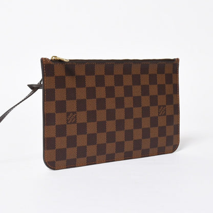 Louis Vuitton Neverfull Pouch Handbag Damier Ebene Brown Gold — view 3
