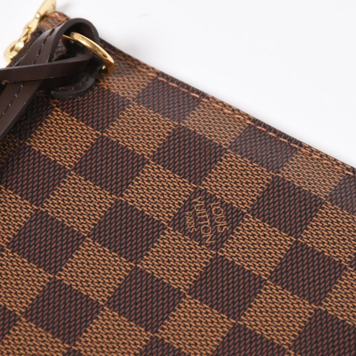 Louis Vuitton Neverfull Pouch Handbag Damier Ebene Brown Gold — view 6