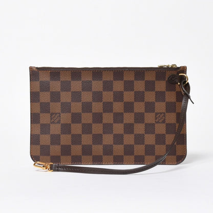 Louis Vuitton Neverfull Pouch Handbag Damier Ebene Brown Gold — view 2