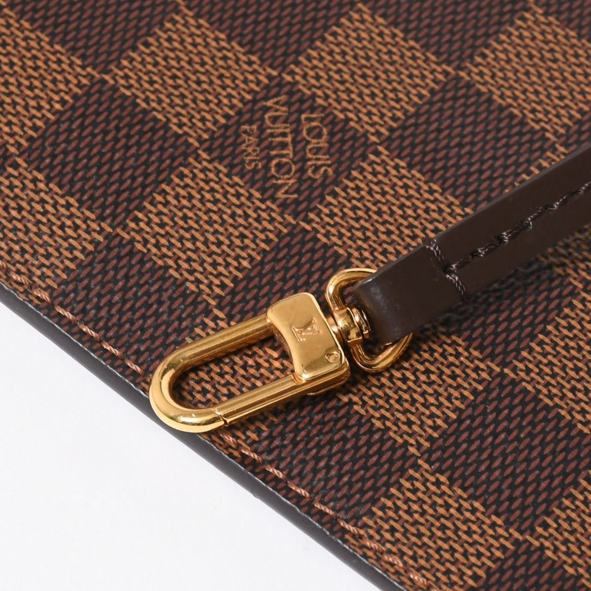 Louis Vuitton Neverfull Pouch Handbag Damier Ebene Brown Gold — view 7