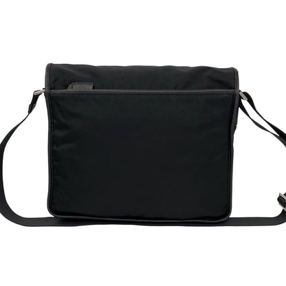 Prada Triangle Logo Tessuto Pocono Nylon Saffiano Leather Shoulder Bag Black — view 3