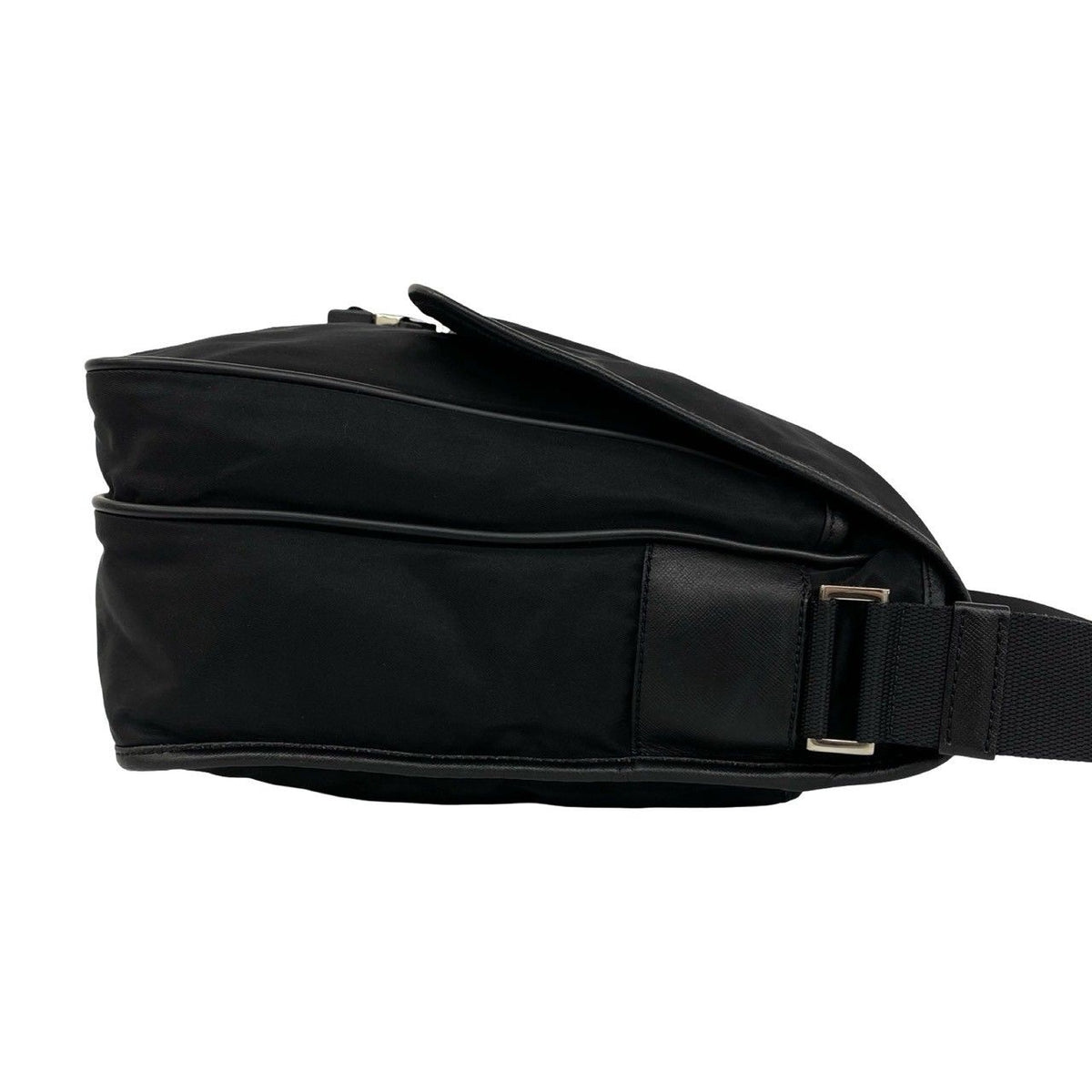 Prada Triangle Logo Tessuto Pocono Nylon Saffiano Leather Shoulder Bag Black — view 6