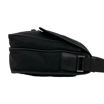 Prada Triangle Logo Tessuto Pocono Nylon Saffiano Leather Shoulder Bag Black — view 6