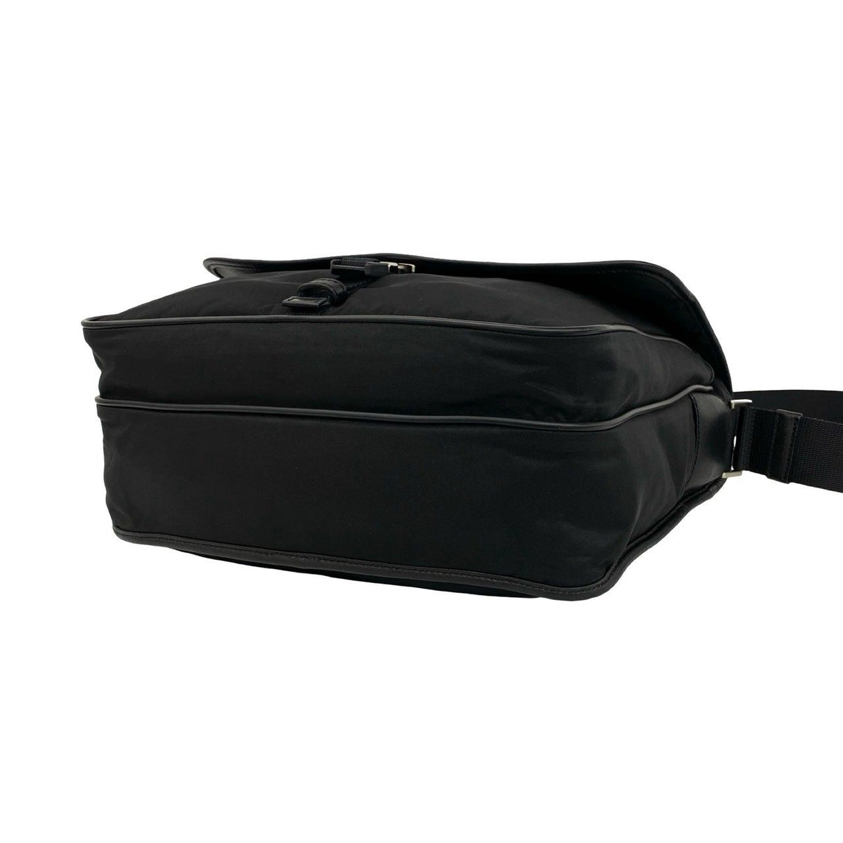 Prada Triangle Logo Tessuto Pocono Nylon Saffiano Leather Shoulder Bag Black — view 8