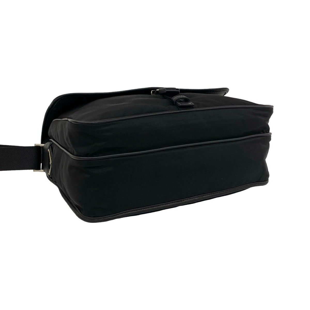 Prada Triangle Logo Tessuto Pocono Nylon Saffiano Leather Shoulder Bag Black — view 7
