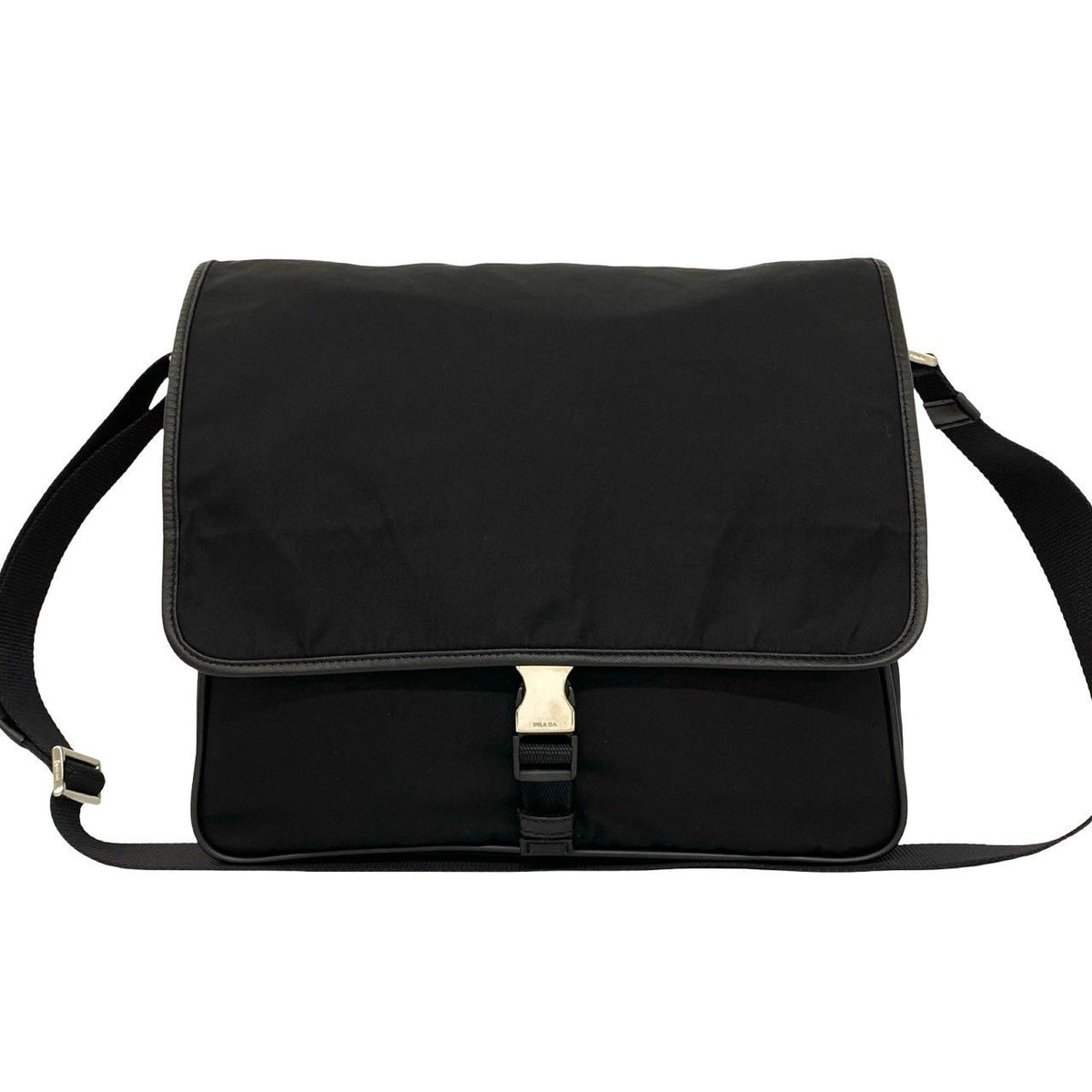 Prada Triangle Logo Tessuto Pocono Nylon Saffiano Leather Shoulder Bag Black — view 2
