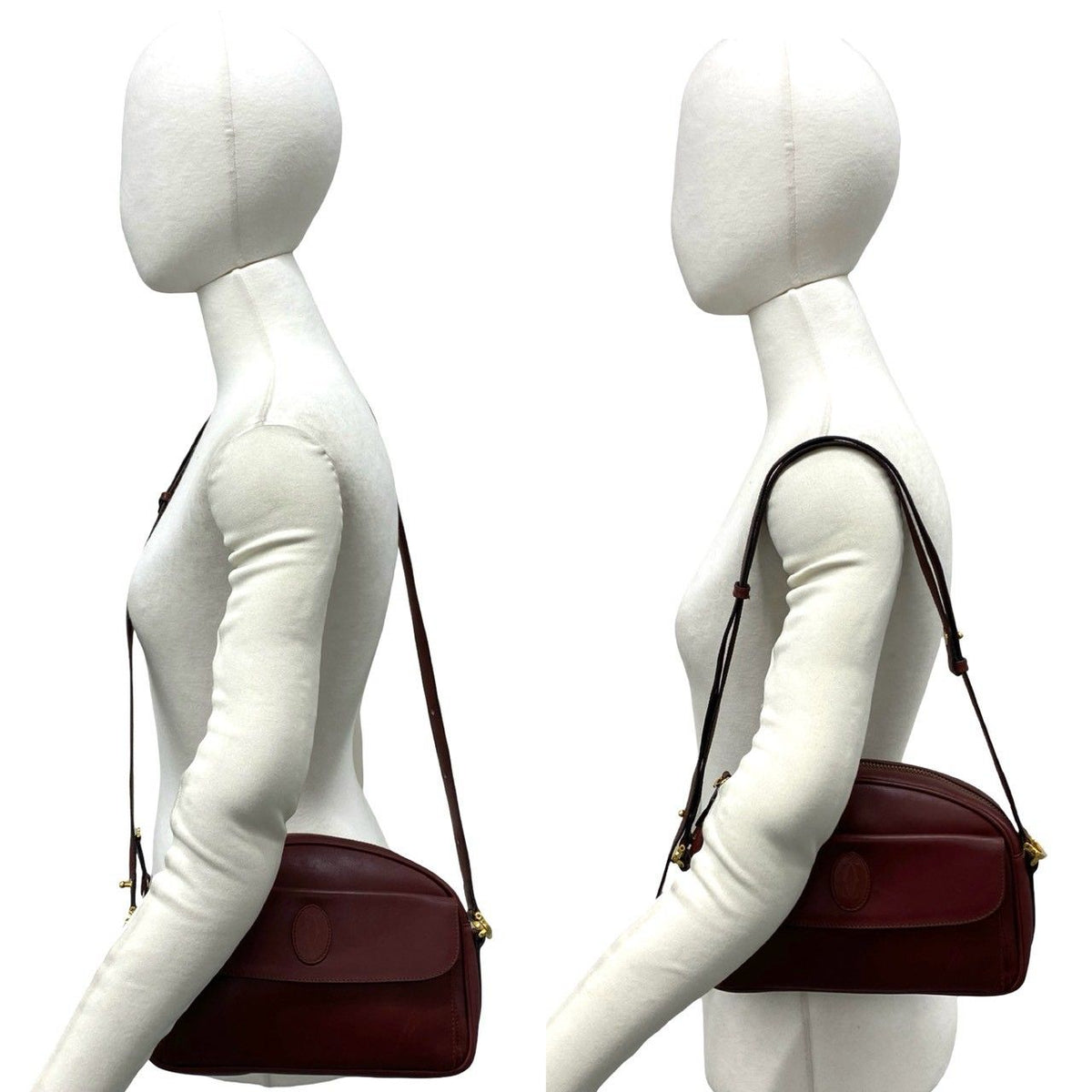 Cartier Vintage Must Line Leather Shoulder Bag Pochette Crossbody Bordeaux — view 2