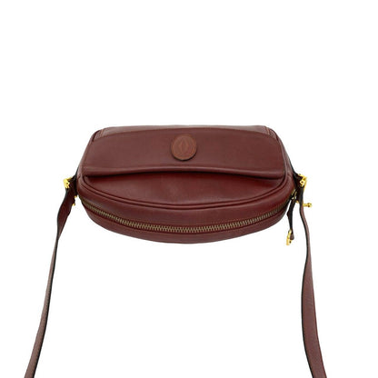 Cartier Vintage Must Line Leather Shoulder Bag Pochette Crossbody Bordeaux — view 4