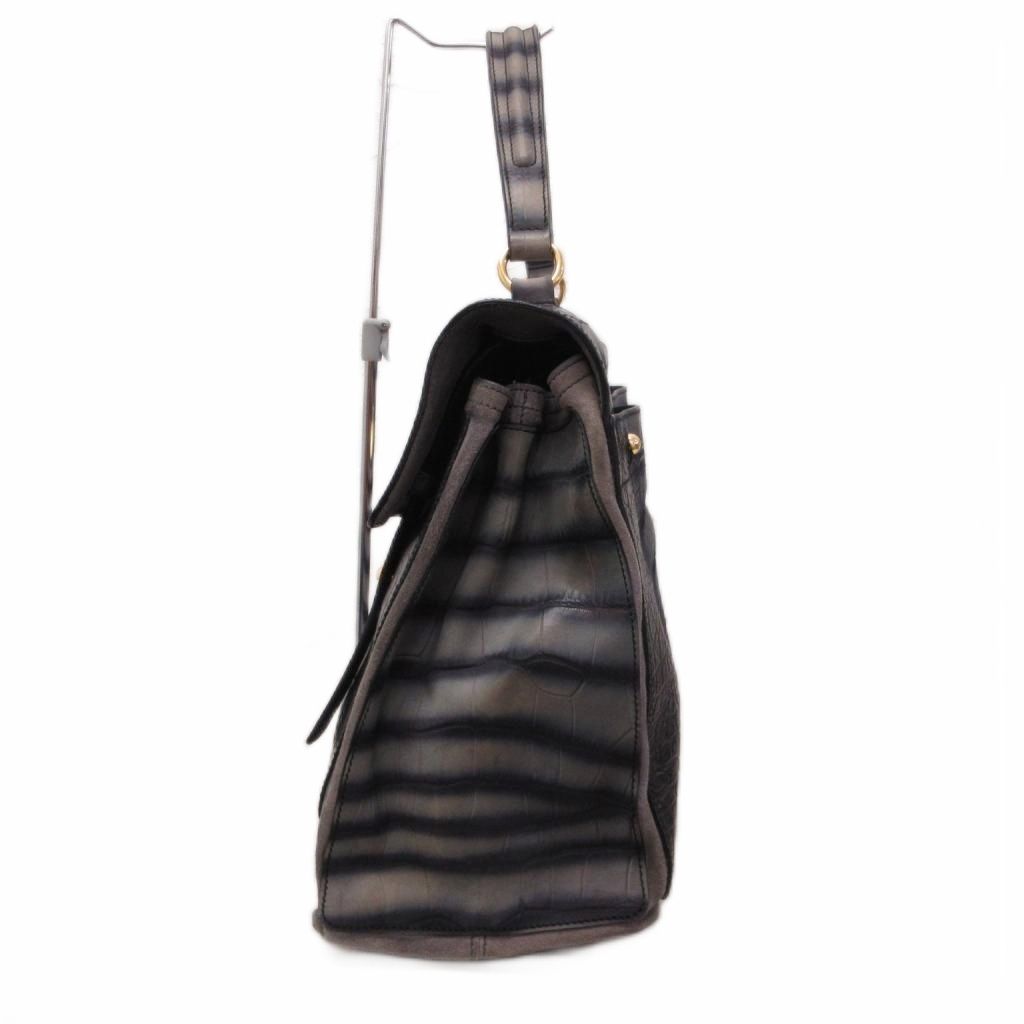 Saint Laurent Rive Gauche Muse Two Handbag Croco Embossed Leather Gray — view 3