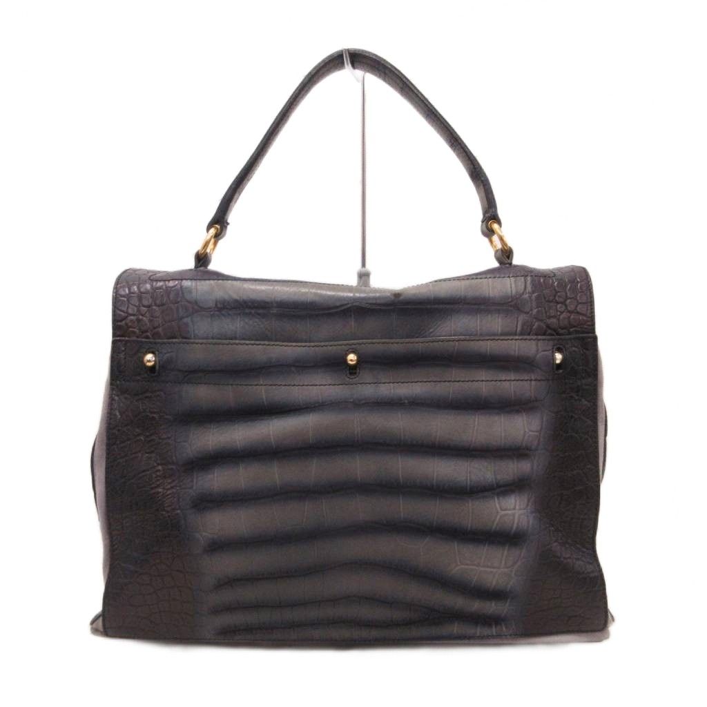 Saint Laurent Rive Gauche Muse Two Handbag Croco Embossed Leather Gray — view 2