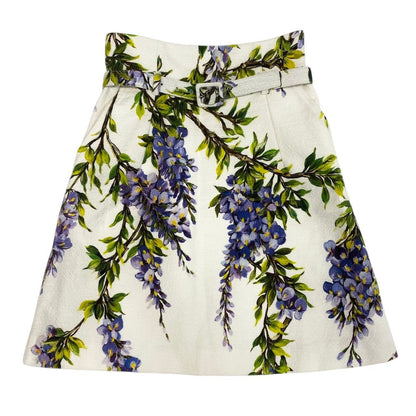 Dolce & Gabbana Trapezoid Skirt Belt Design Wisteria Flower Multicolor 38