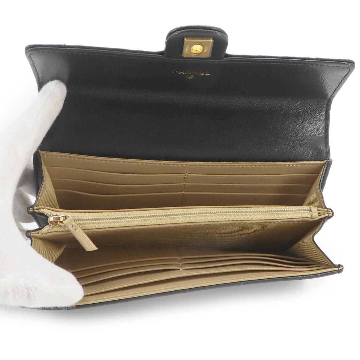 Chanel Quilted Chain Wallet Faux Pearl Leather Black Gold Shoulder Bag — view 8