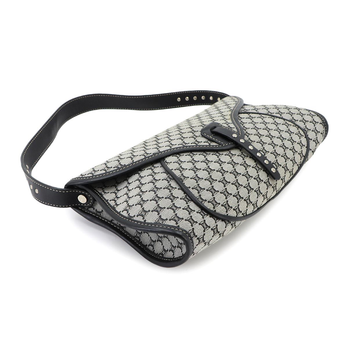 Celine Macadam Shoulder Bag Canvas Leather Gray Black Silver Vintage — view 4