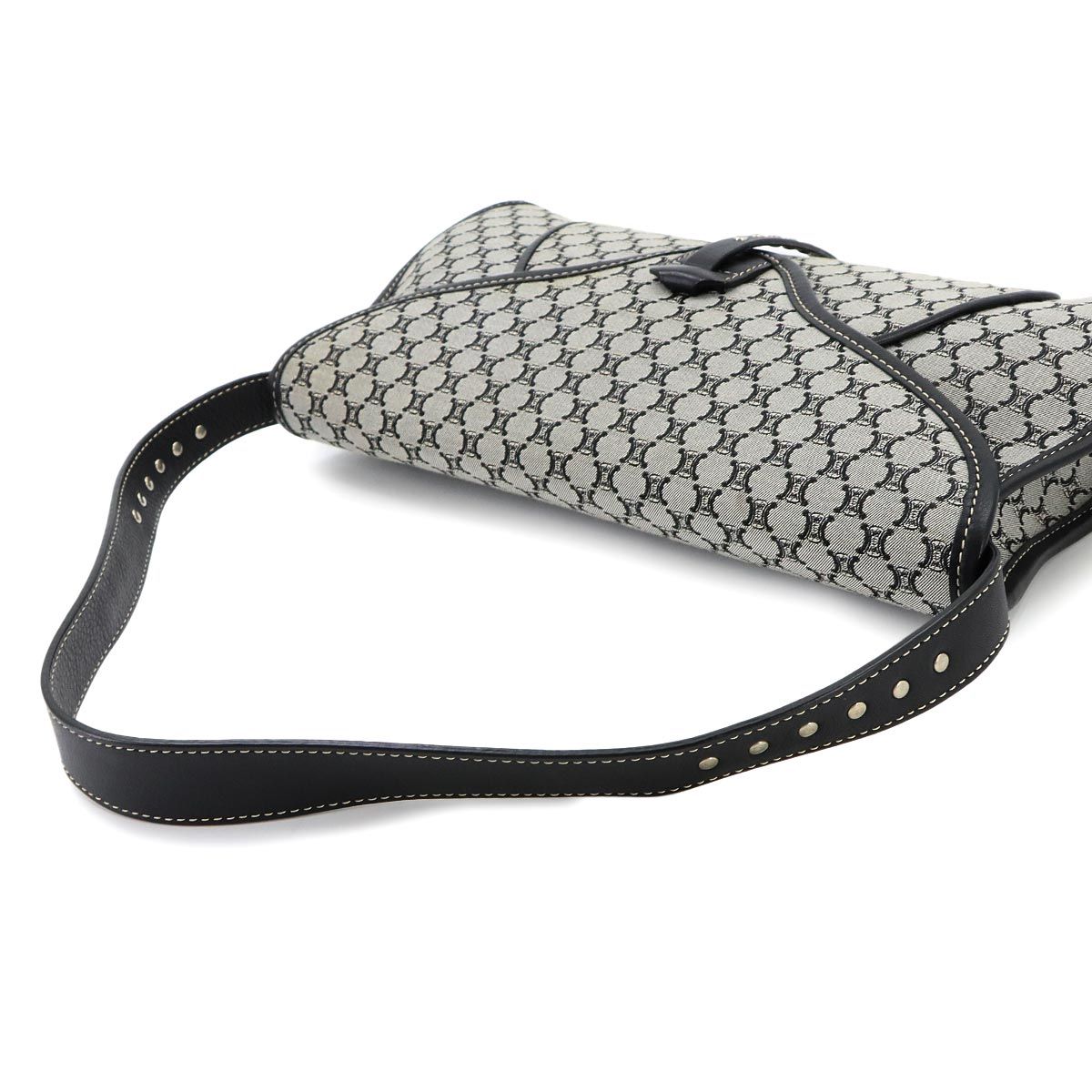 Celine Macadam Shoulder Bag Canvas Leather Gray Black Silver Vintage — view 5