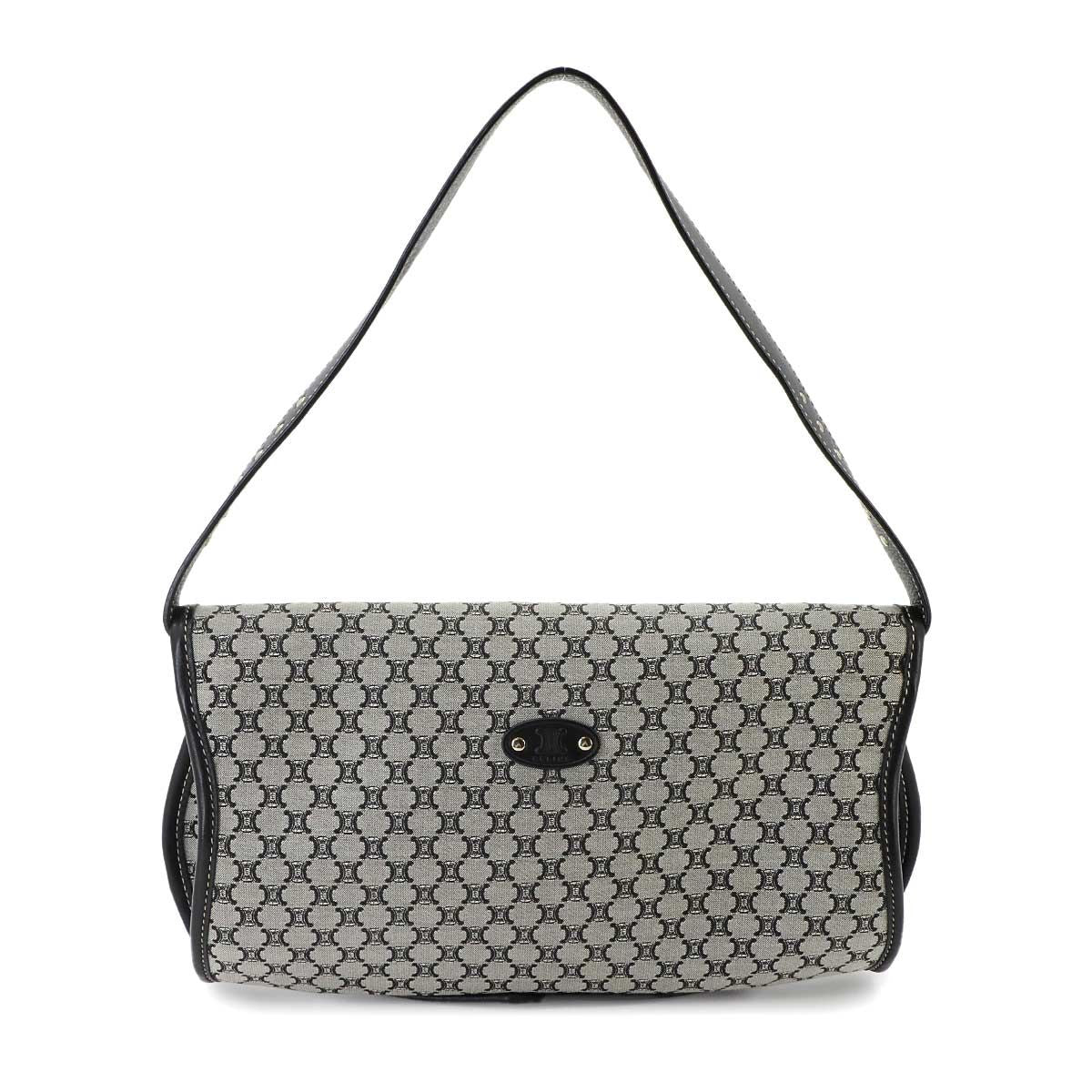 Celine Macadam Shoulder Bag Canvas Leather Gray Black Silver Vintage — view 2