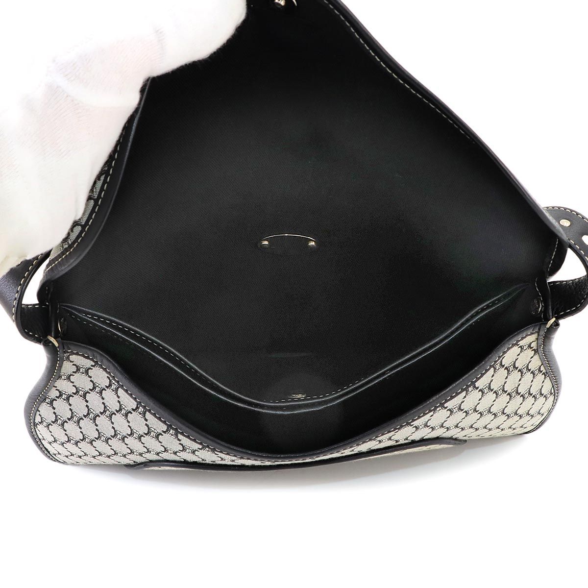 Celine Macadam Shoulder Bag Canvas Leather Gray Black Silver Vintage — view 6