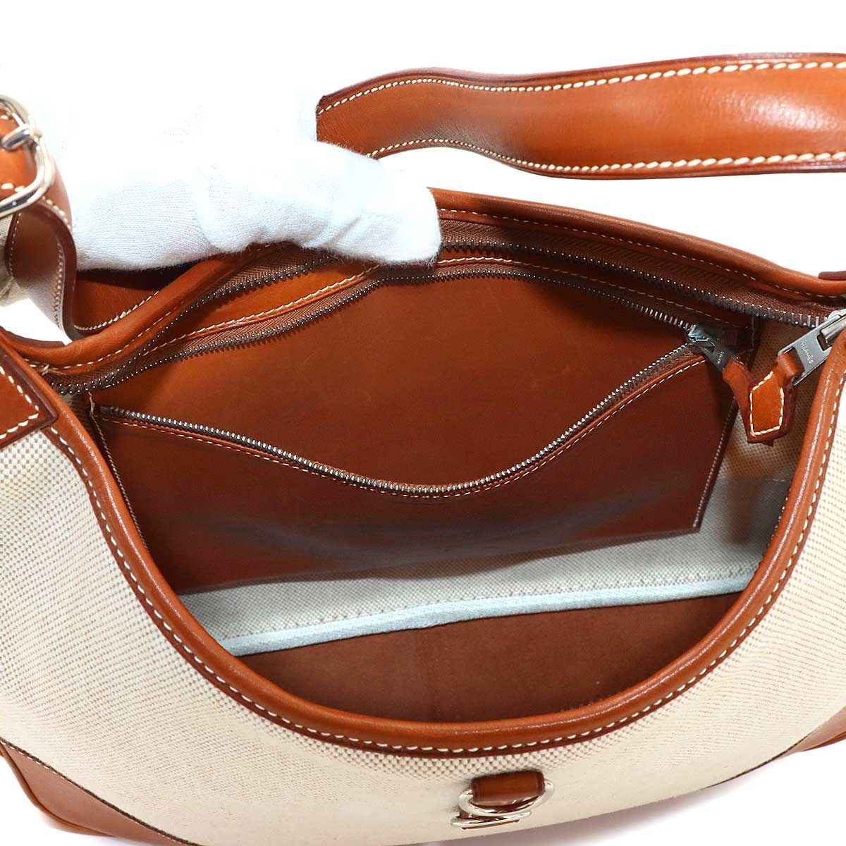 Hermes Trim 31 Shoulder Bag Toile H Barenia Ecru Fauve Silver — view 7