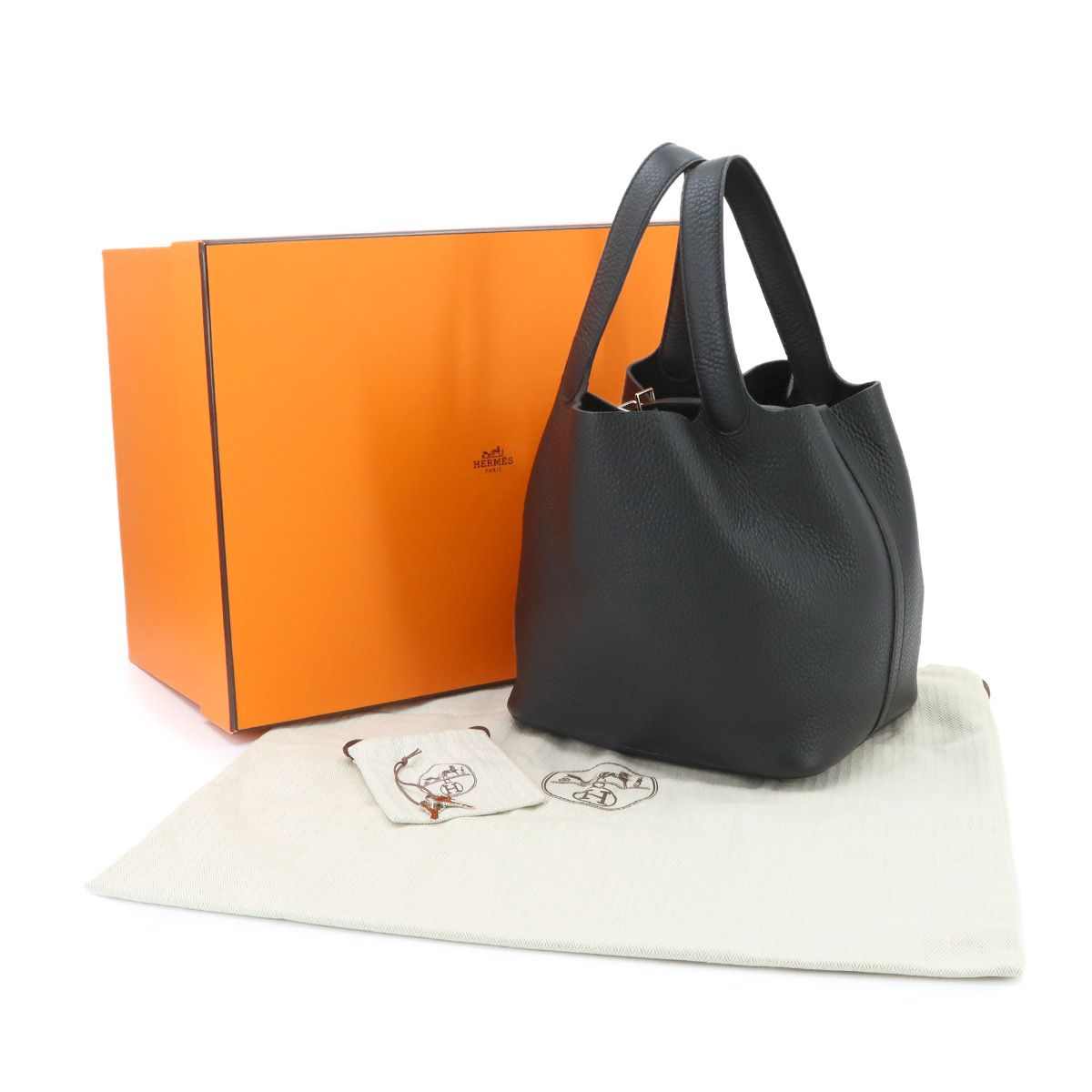 Hermes Picotin Lock MM Hand Bag Taurillon Clemence Black Silver — view 2