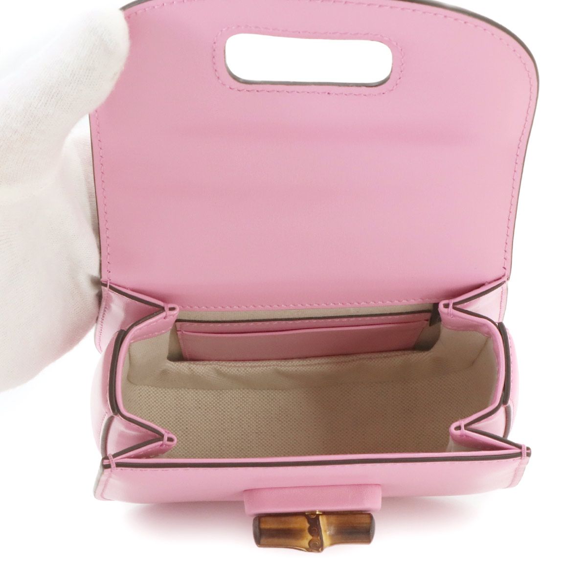 Gucci Bamboo Mini 2-Way Bag Leather Pink Gold — view 8
