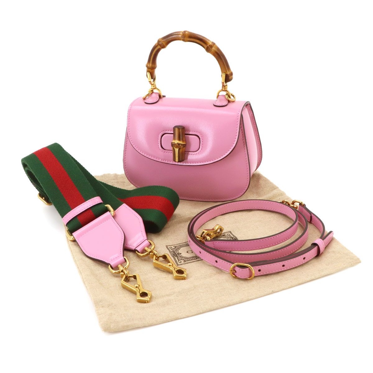 Gucci Bamboo Mini 2-Way Bag Leather Pink Gold — view 2