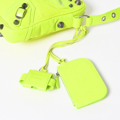 Balenciaga Le Cagole XS Shoulder Bag Neon Yellow Lambskin Silver — view 8