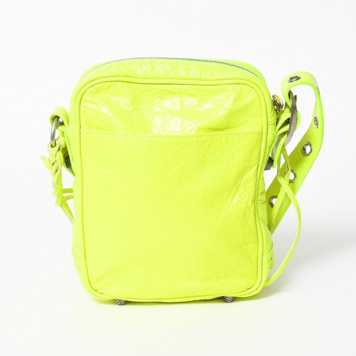 Balenciaga Le Cagole XS Shoulder Bag Neon Yellow Lambskin Silver — view 2