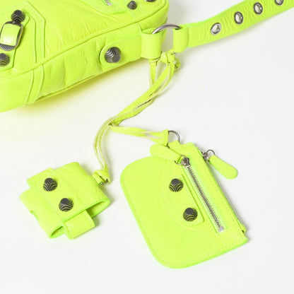 Balenciaga Le Cagole XS Shoulder Bag Neon Yellow Lambskin Silver — view 7