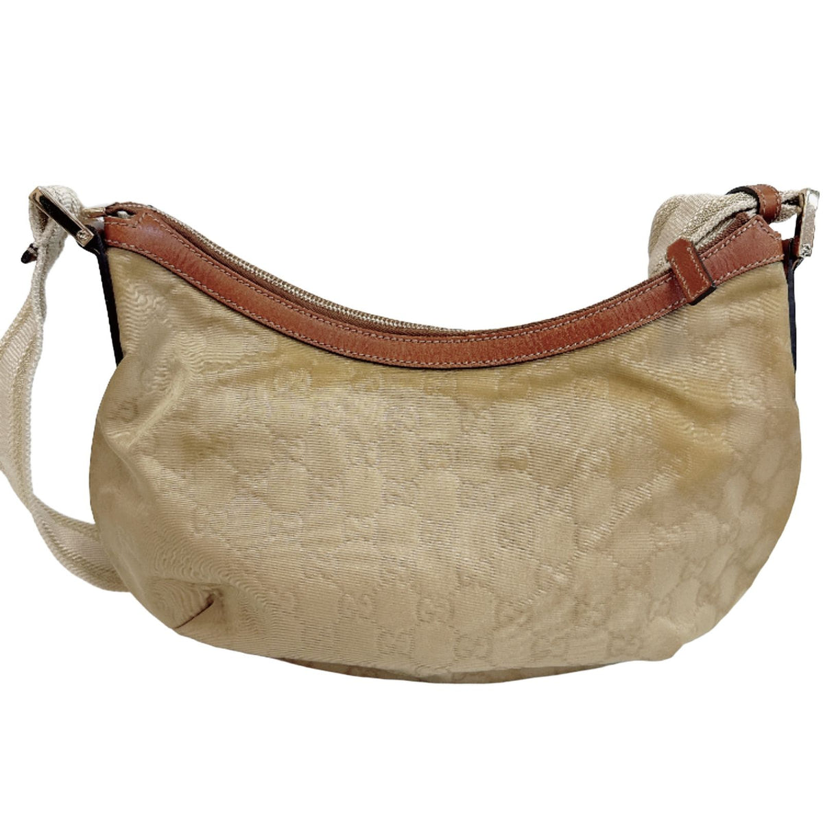 Gucci GG Nylon Half Moon Shoulder Bag Beige