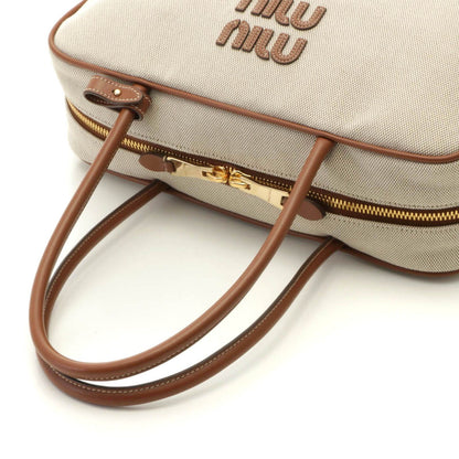 Miu Miu Top Handle Bag Natural Brown Canvas Leather Handbag — view 4