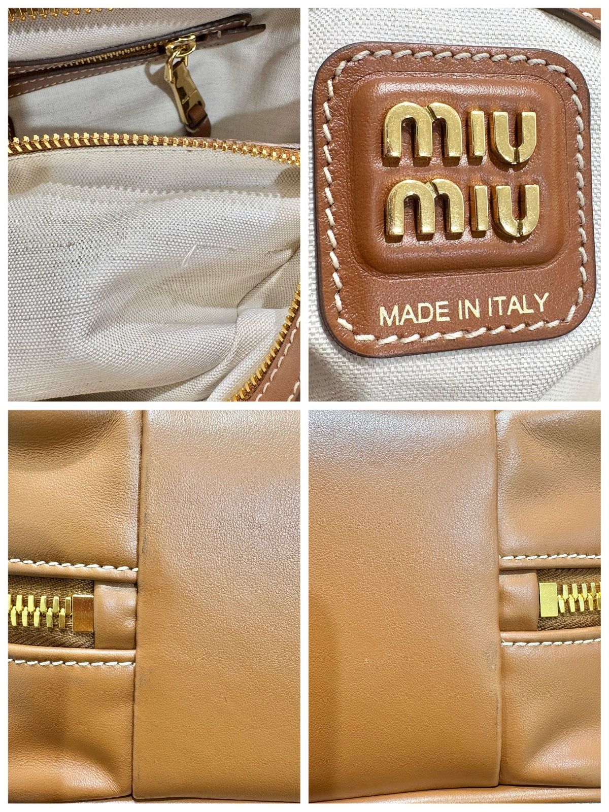 Miu Miu Top Handle Bag Natural Brown Canvas Leather Handbag — view 7