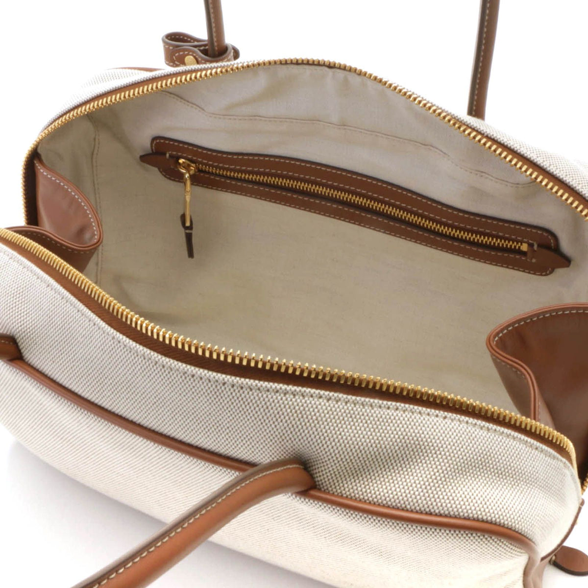 Miu Miu Top Handle Bag Natural Brown Canvas Leather Handbag — view 6