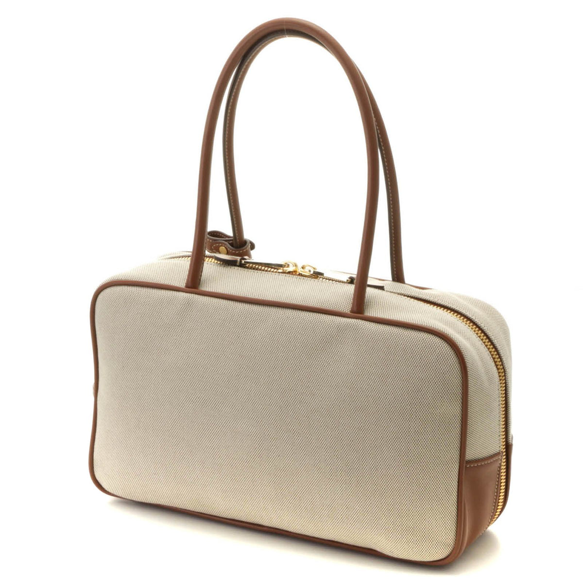Miu Miu Top Handle Bag Natural Brown Canvas Leather Handbag — view 2