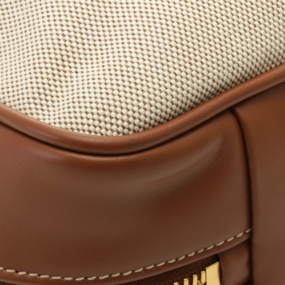 Miu Miu Top Handle Bag Natural Brown Canvas Leather Handbag — view 8