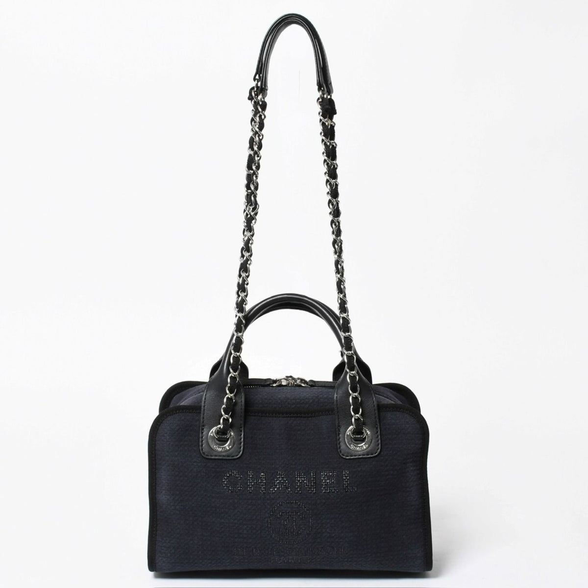 Chanel 2-Way Shoulder Bag Chain Deauville Line Navy