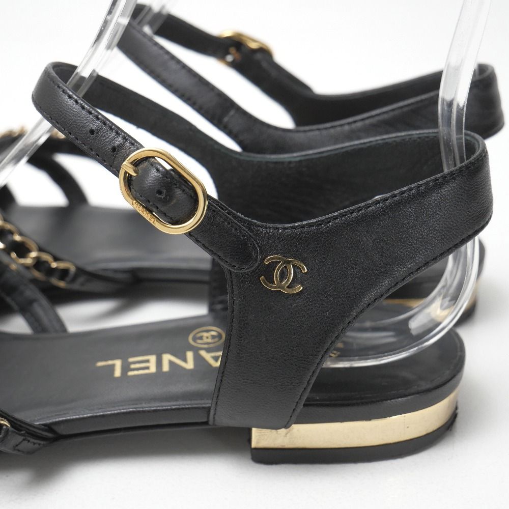 Chanel Sandals CC Logo Gold Chain Ankle Strap Flats — view 7