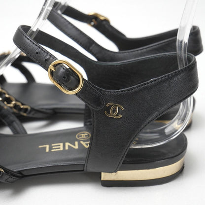 Chanel Sandals CC Logo Gold Chain Ankle Strap Flats — view 7