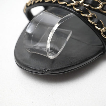 Chanel Sandals CC Logo Gold Chain Ankle Strap Flats — view 5